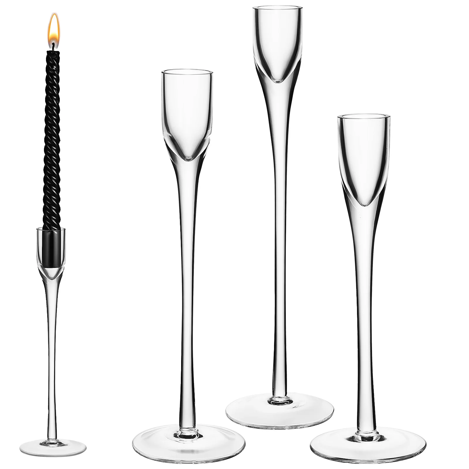 

3Pcs Glass Holders Clear Slim Tall Stem Wedding Table Centerpiece Glass Candlestick Holder Romantic Decor