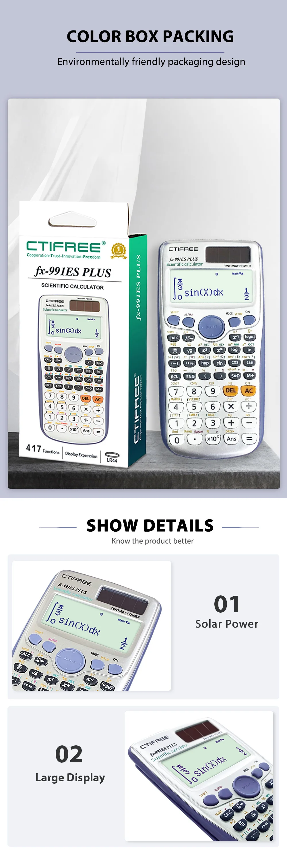 Calculator forFX-991ES-PLUS Original Scientific Calculator 417 Functions For High School University Students Office Coin Battery