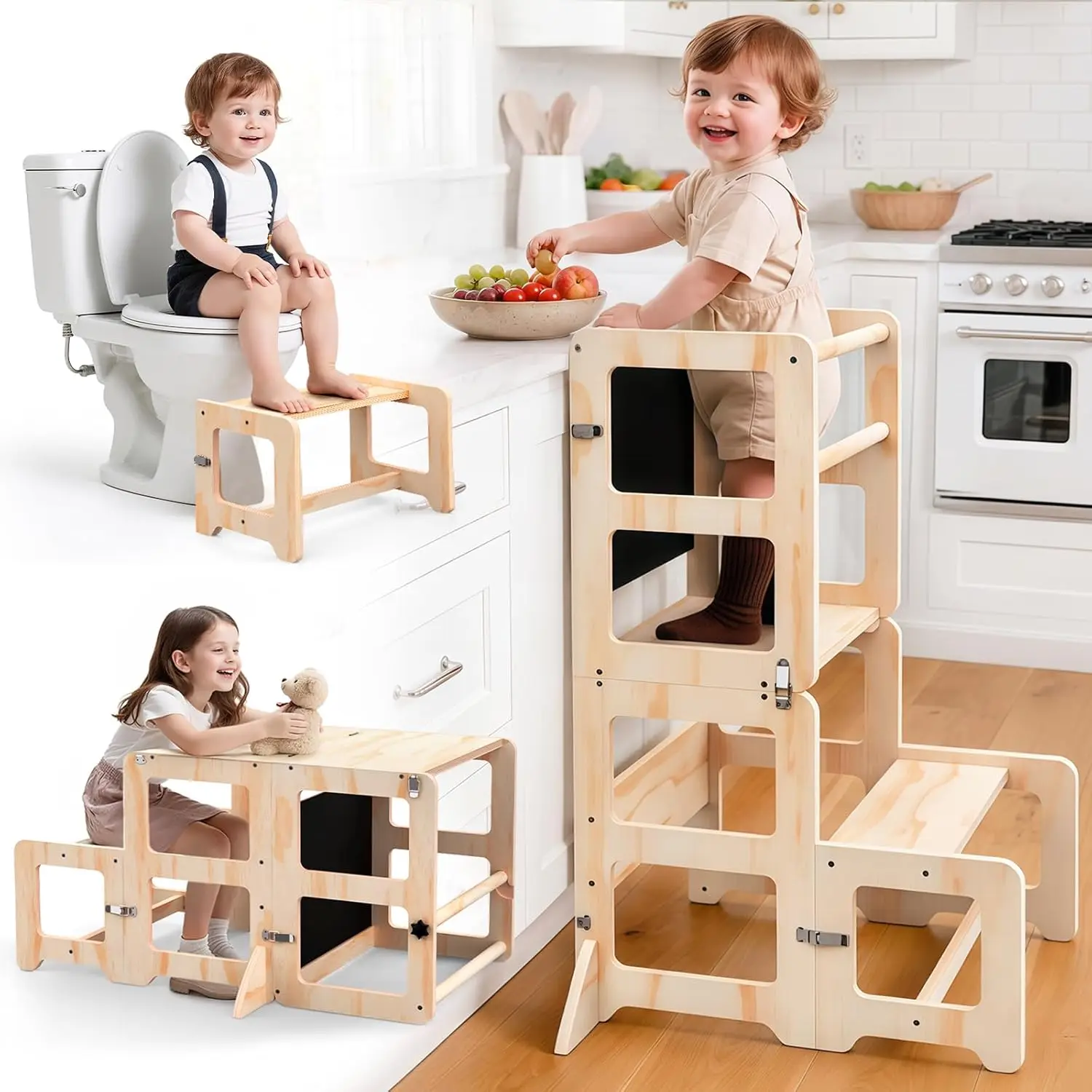 

Складной детский стульчик-подставка с доской для рисования, кухонная подставка-трансформер 4-в-1 для детей от 18 месяцев