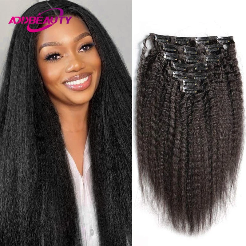 Clip in Hair Extension Human Hair Kinky Straight Brazilian Human Hair Extension Yaki Straight Clip in Full Head 7pc Clip in Hair