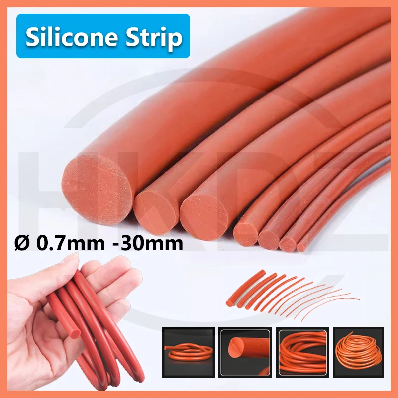 Solid Red Silicone Sealing Round Strip High Temperature Resistant Round Silicone Strip Silicone Rubber Strip Diameter 0.7mm-30mm