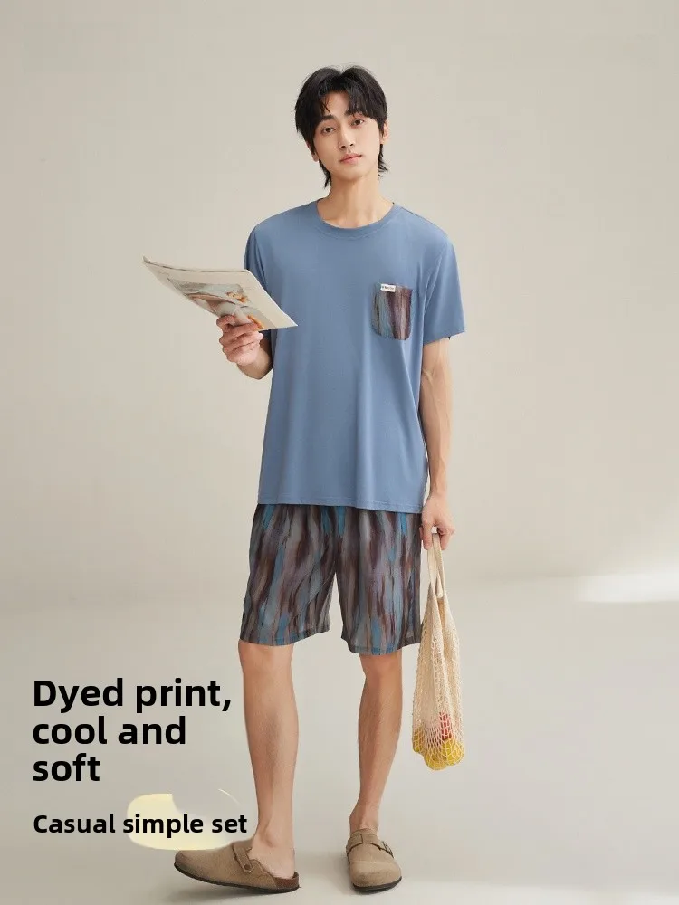 anziban-pure-cotton-men's-sleepwear-summer-overhead-short-sleeve-shorts-loose-casual-home-clothes-set-for-young-men