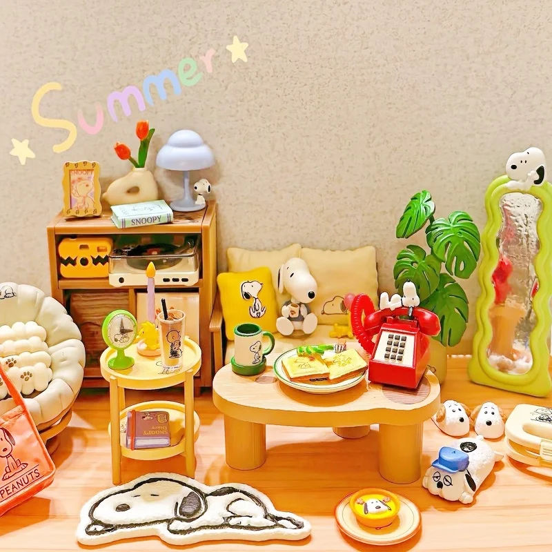 Re-Ment Comfortable Snoopy Weekend Room Miniature Scene Model Collectible Trendy Blind Box Toys Scene Props Kids Surprise Gifts