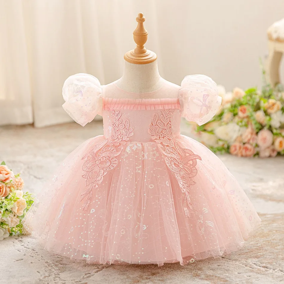 

Sequin Party Baby Girl Dress Toddler Tulle 1st Birthday Princess Dresses for Kids Pink Bow Wedding Bridesmaids Prom Gown ASQ03