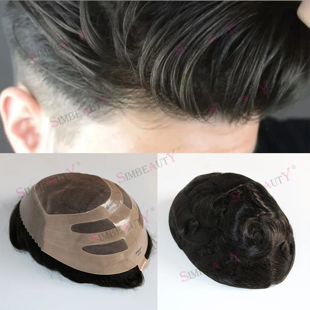 

Human Hair Men Toupee Black Bond Mono Base With PU In Front And NPU Male Wigs Natural Hairline Replacement Capillary Prosthesis