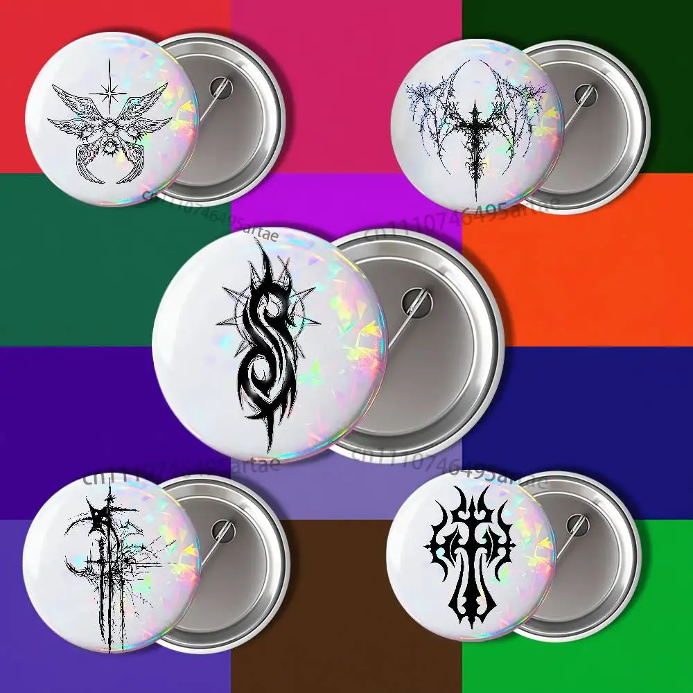 Badges25 32 44 58 75mm Round Gothic Cyber Sigil Cross Eyes Cute Cartoon Anime Fans Collect Friends Gifts Brooch Souvenir Custom