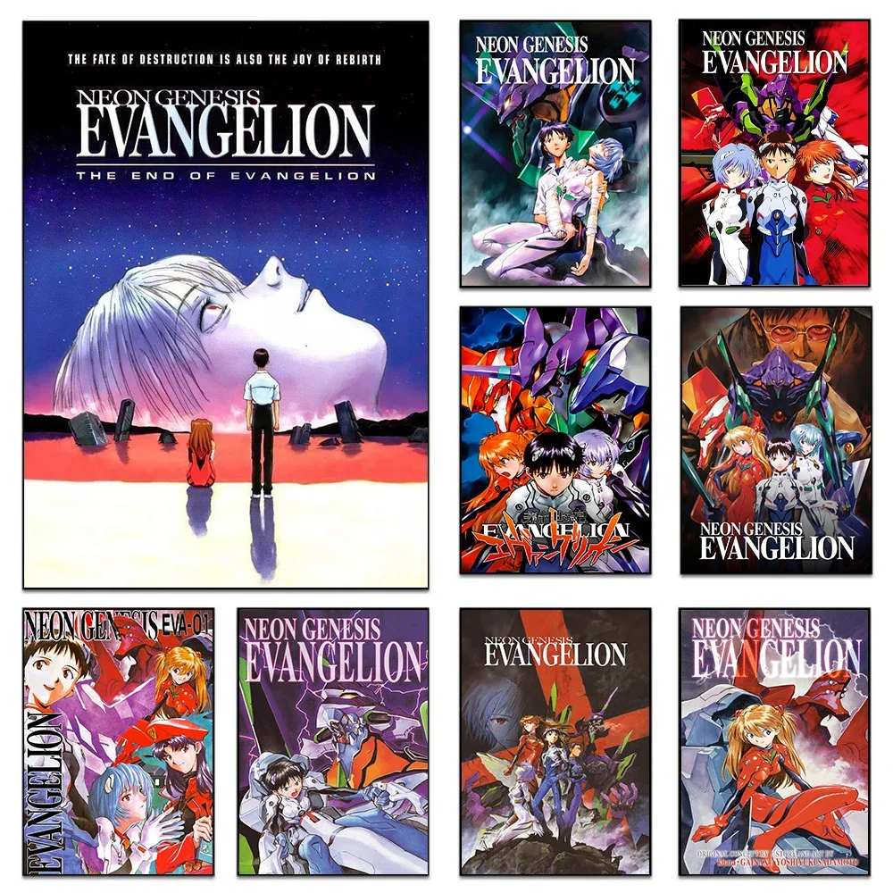 Anime Neon Genesis Evangelion Poster 90er Jahre Wanddekoration Vintage Japanische Animation Wandkunst Japan Manga EVA Leinwandgemälde Geschenk – Detail 1