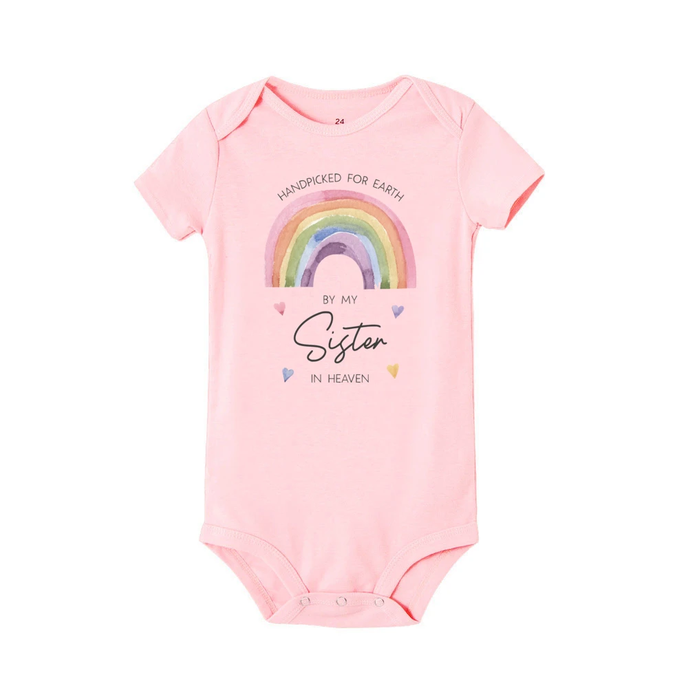 Handpicked for Earth By My Brother in Heaven Rainbow Print Baby Vest Bodysuit Newborn Summer Romper Infant Short Sleeve Jumpsuit