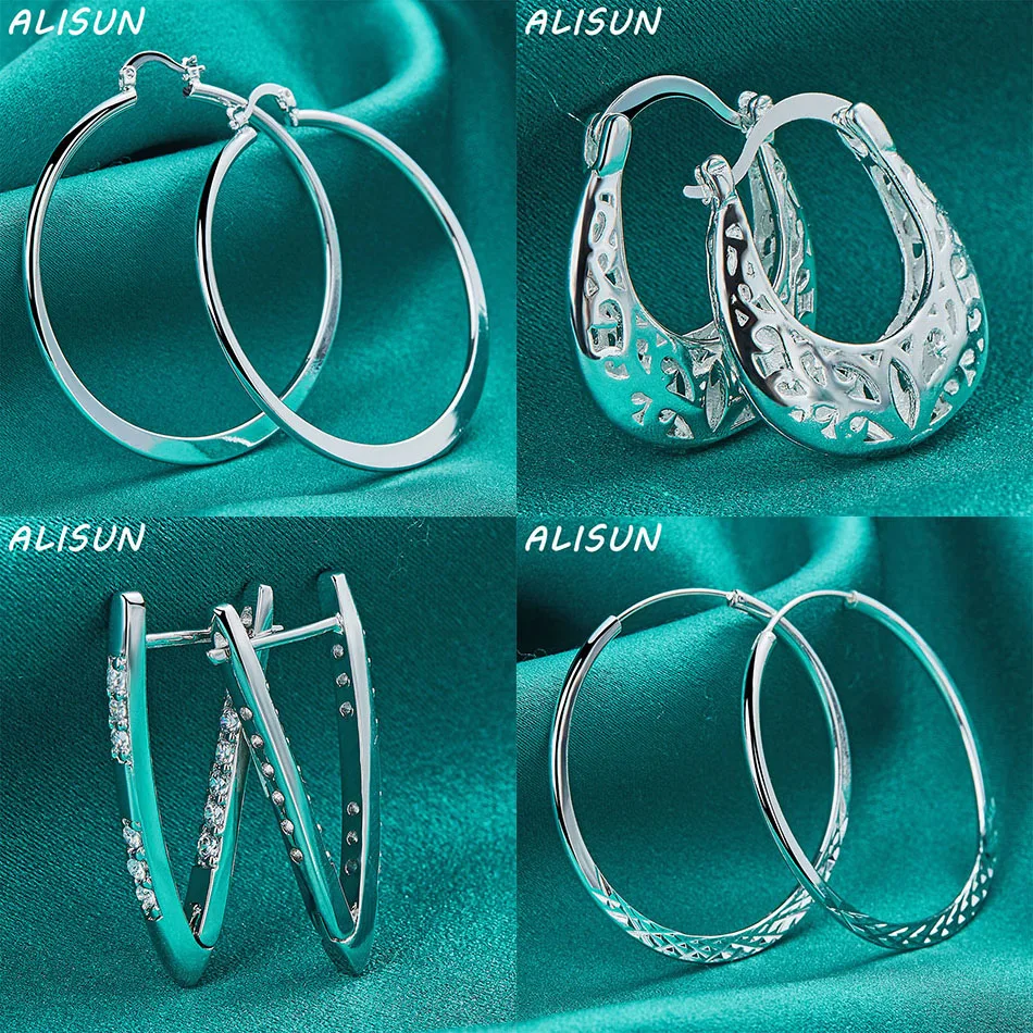 

ALISUN 925 Sterling Silver Hoop Earrings For Women Grace Jewelry Trend Fashionable Birthday Party Gifts