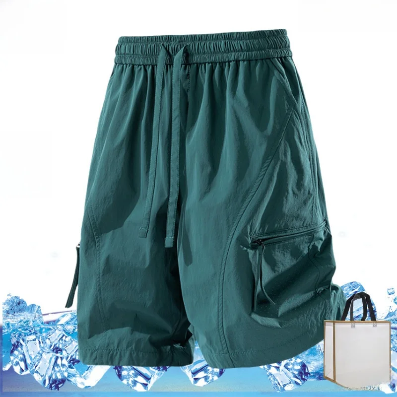 

Men's Summer Thin Ice Silk Casual Running Fitn T-irt Qui Dry Five-Quarter Pants Beach orts Loose Fit mid Waist