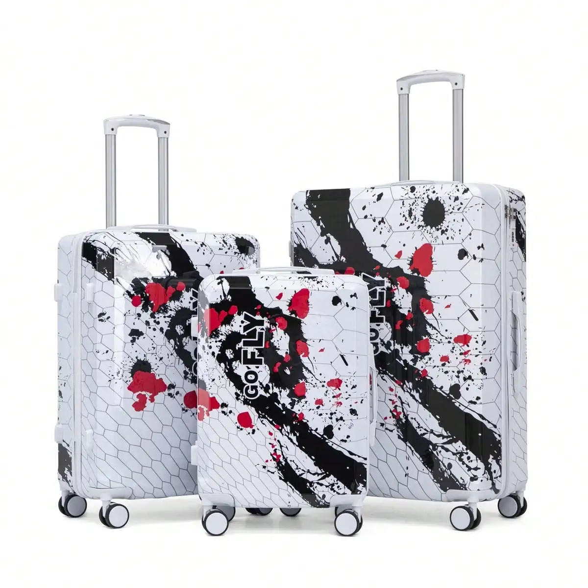 MERAX 20"/24"/28" 3 Pcs/Set In PC Spinner Wheel Luggage, Carry On Suitcase, With Printed Pattern And Combination Lock (Black)