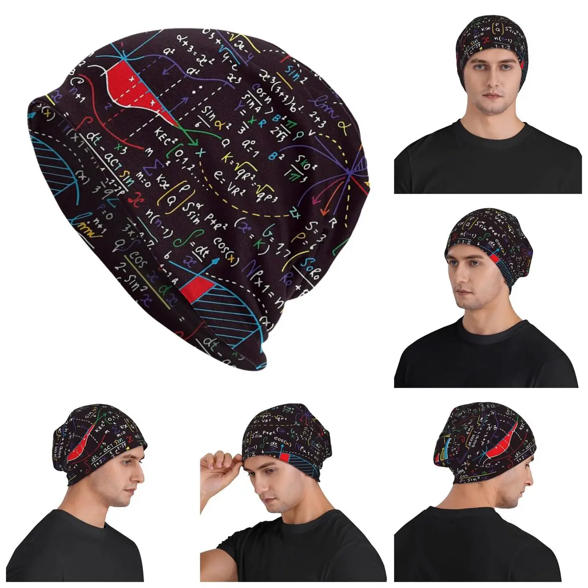 

Colorful Math Formulas Warm Knitted Cap Hip Hop Bonnet Hat Autumn Winter Outdoor Beanies Hats for Men Women Adult