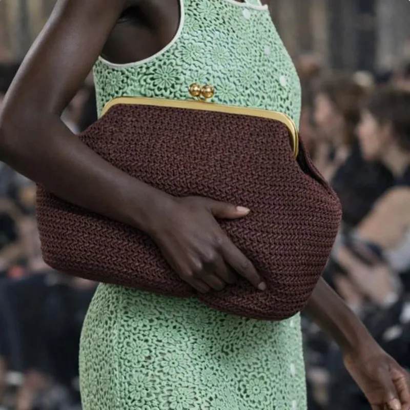 

Women's Shoulder Bag Exquisite Irregular Design Seashell straw weaving Handbag Luxury big Clip Clutch Elegant Evening Bag