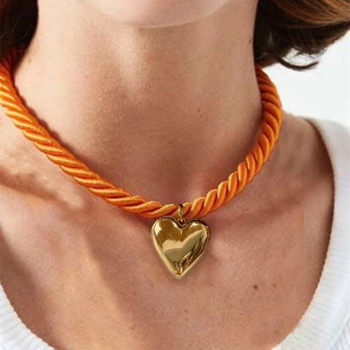 Trend ige Herz Anhänger Halskette bunte Seil Halsreif für Frauen Mode handgemachten Schmuck