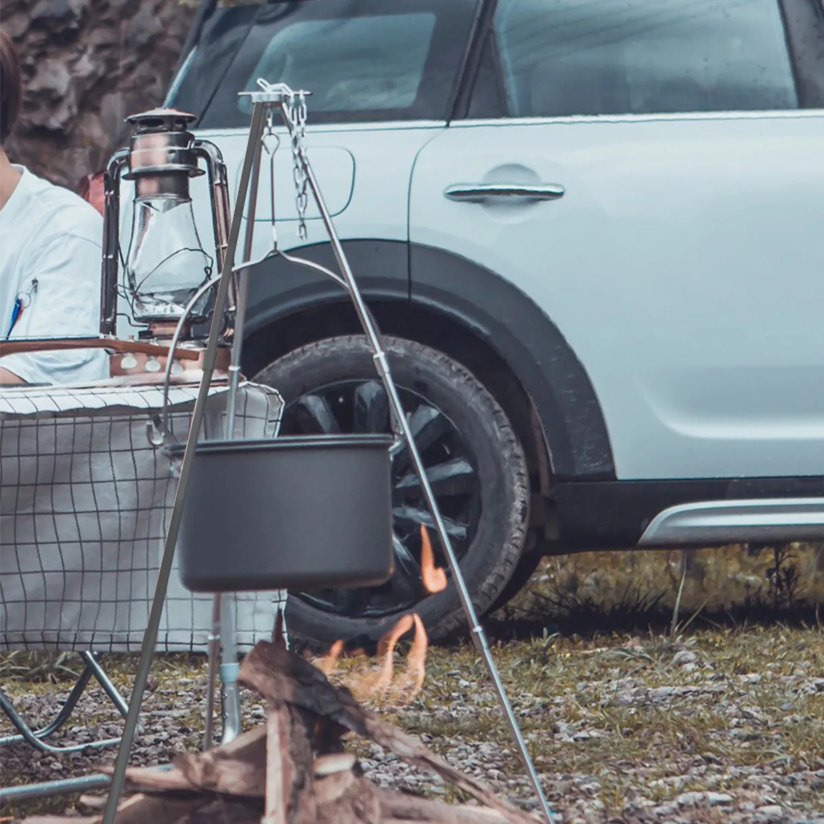 1Set Aluminum Alloy Camping Tripod Stand Portable Campfire Grill Rack Cooker Holder Outdoor Supplies for Hiking Bbq Picnic