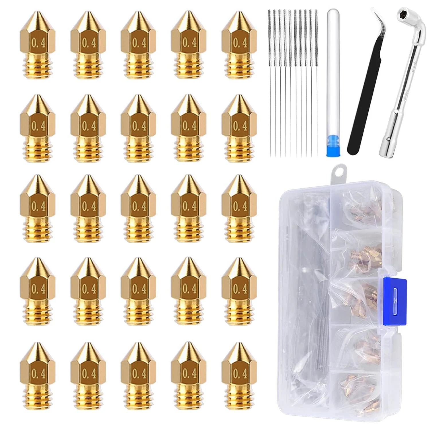 

25PCS MK8 Ender 3 V2 Nozzles 0.4MM 3D Printer Brass Hotend Nozzles for Creality Ender 3 Pro 3D Printer
