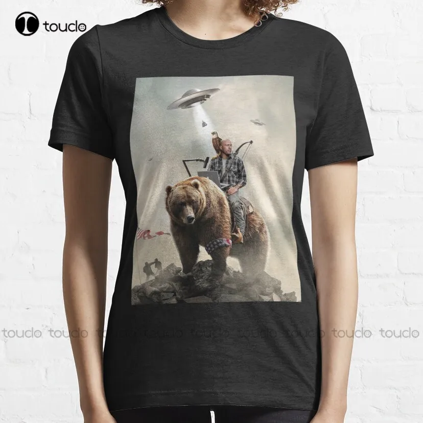 Joe Rogan Riding A Bear (+ Aliens) T-Shirt T Shirts For Women Custom Aldult Teen Unisex Digital Printing Tee Shirt Xs-5Xl New