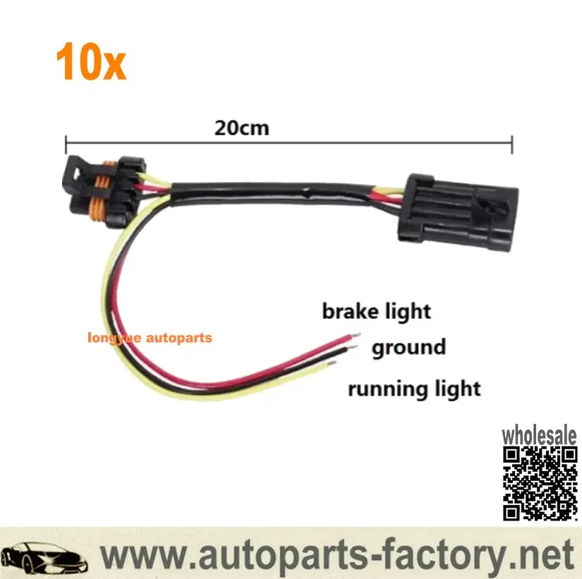 Longyue 10pcs Tail Light Power Wire Harness For Whip Brake Light License Plate 2015-2019 For Polaris RZR