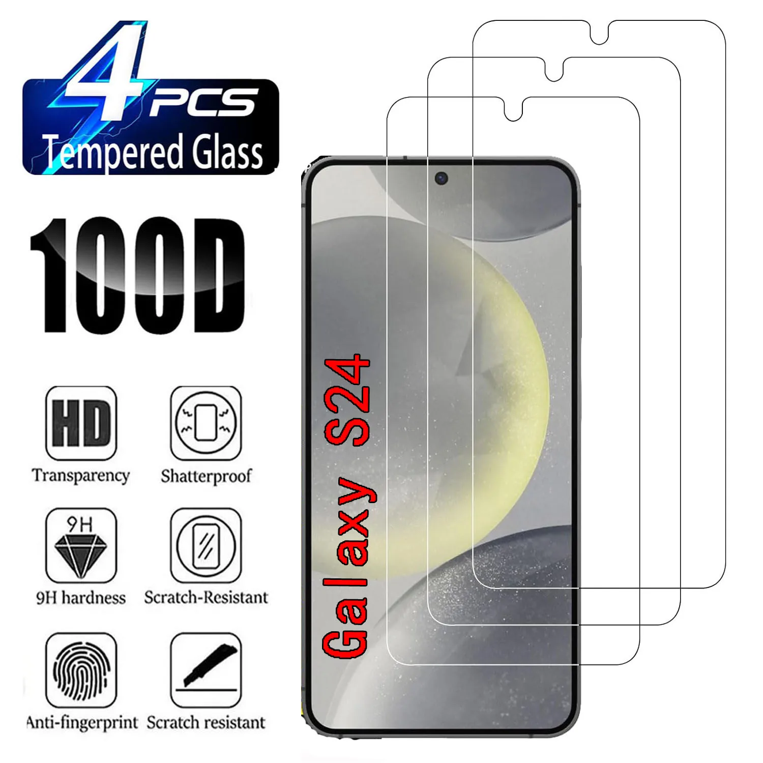 

2/4Pcs Screen Protector For Samsung Galaxy S24 5G Ultra-Thin Fingerprint Unlock HD Tempered Glass