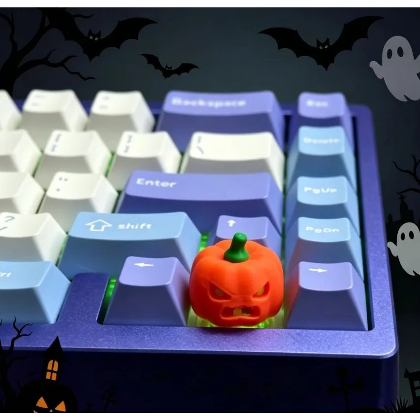 Happy Halloween Pumpkin Light Up Keycap RGB Artisan For MX Mechanical Keyboard 3D Printed Glowing Kawaii Super Gift