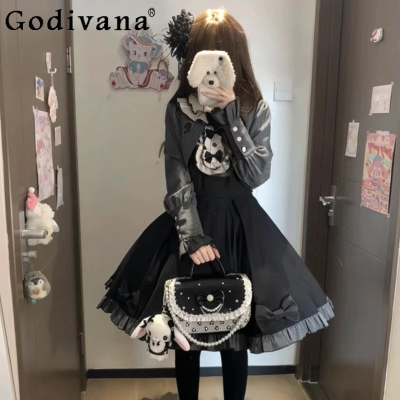 

Halloween Lolita Long Sleeve Dress for Girls Autumn Winter Fake Two Piece Dress Women's Vintage Lolita Japanese Bow Dress