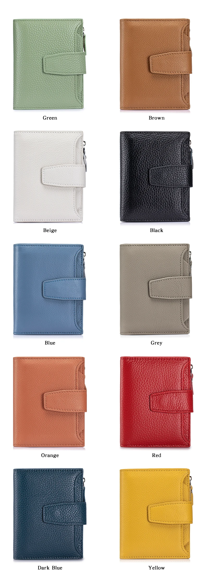 Echtes Leder Damen RFID-Schutz Geldbörse Große Kapazität Bifold Kompakter Kartenhalter Geldbörsen Reißverschluss-Münzfach 4 Ausweisfenster – Detail 3