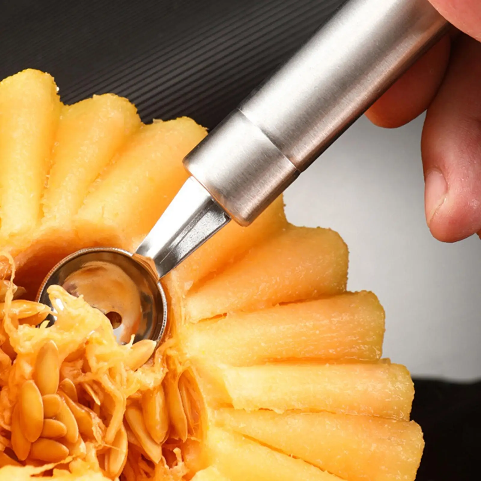 كرة فواكه مزدوجة الجوانب من الفولاذ المقاوم للصدأ للحفلات على شكل كرة البطيخ ملعقة أواني غير لاصقة للمطبخ ﻿