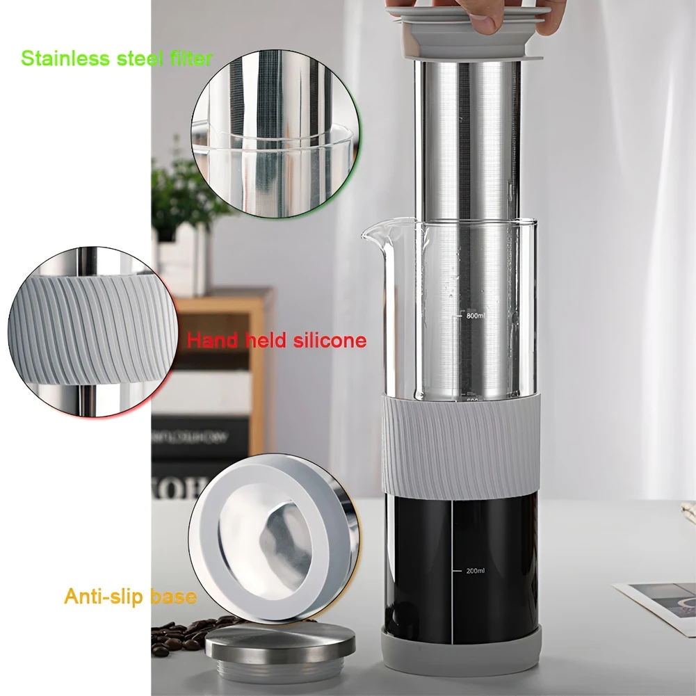 Airtight Cold Brew Coffee Maker & Tea Infuser - 800ml Glass Carafe Pitcher for Iced Coffee Brewing,Glass Coffee Pot-A70Z