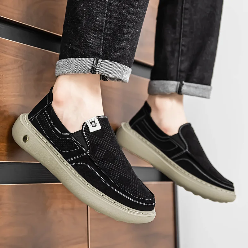Summer Casual Shoes For Men Breathable Round Toe Slip-on Shoes Man Comfortable Platform Men's Driving Shoes zapatos para hombre