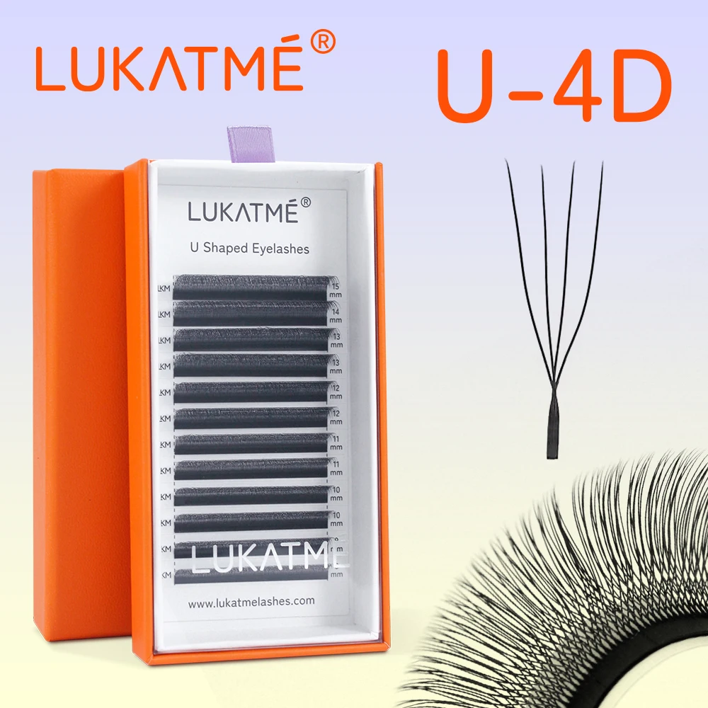 LUKATME 4D U Shape Eyelash Extensions Premade Fans, Natural Soft Volume Lashes Automatic Flowering for Beginners 8-15mm MIX