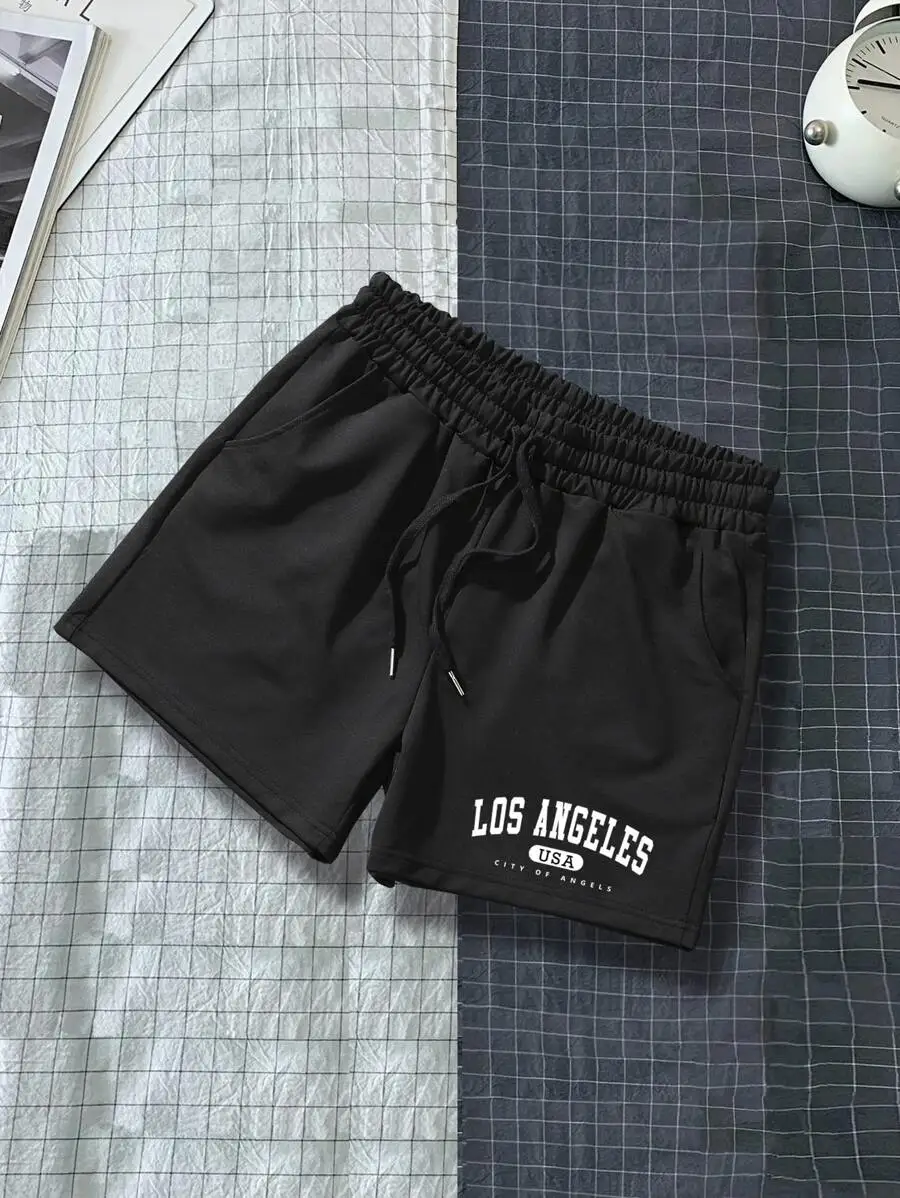 

Manfinity Homme Men Letter Graphic Drawstring Waist Shorts Sweat Los Angeles Workout Dad And Me