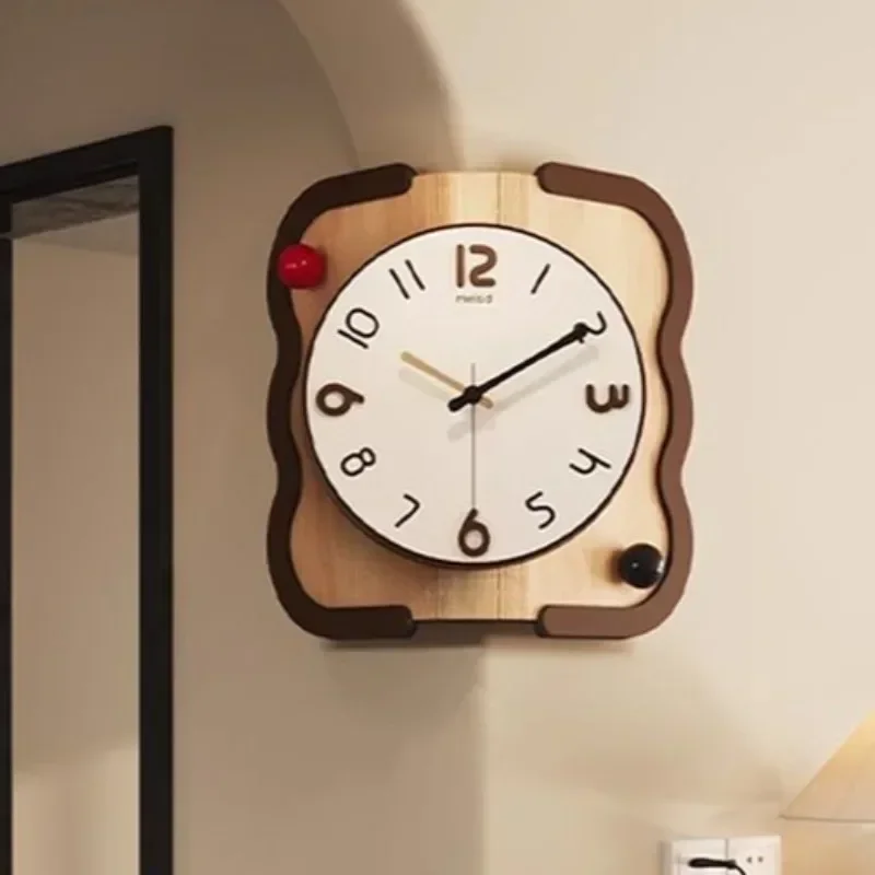 Solid Wood Two-sided Wall Clock Living Room Corner Dining Room Simple Silent Wall Clocks Corner Modern Creative Household
