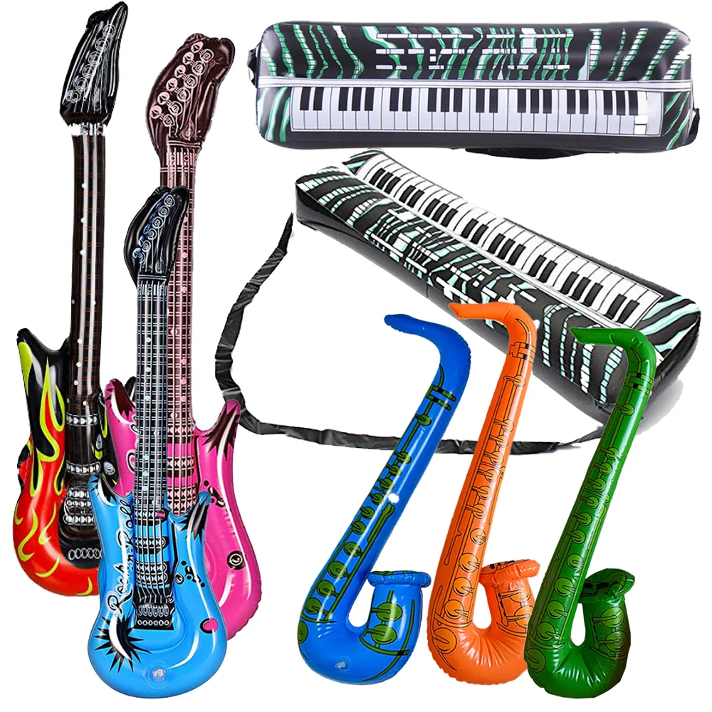 80s 90s Themed Inflatable Instruments Birthday Party Decoration Guitar Props Guitars  Saxophone Microphones Recorder