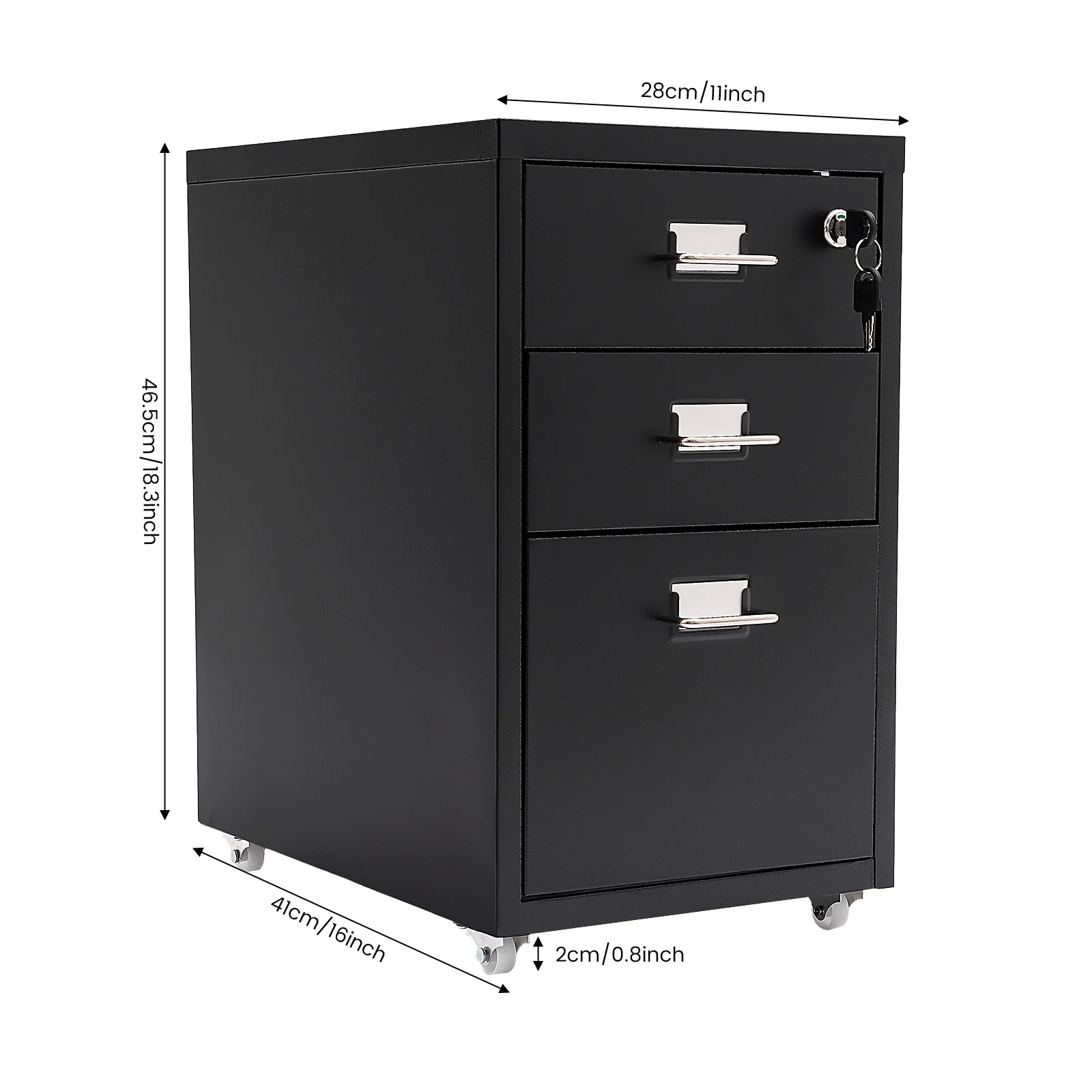 Lockable Under Desk Metal Filing Cabinet Rectangular Minimalist Frame Curved Pull Handle Label Card Slot Detachable Rolling Base Home Business Stationery Sorting Storage Chest