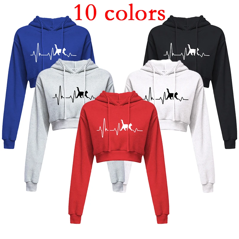 2024 Fashion Women's Sexy Open Navel Long Sleeve Hoodie Short Sweatshirt Flat Corner Top Pullover Hoodie