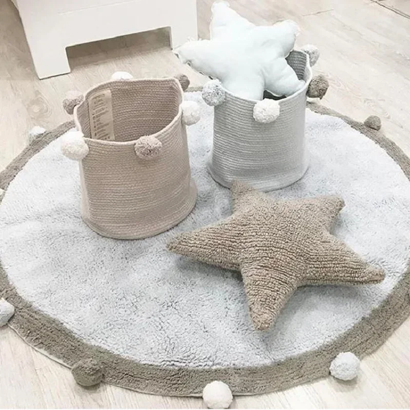 :Cotton Round Rug Nordic Soft Fluffy Floor Foot Mat Korean Style Baby Kids Bedroom Home Living Room Carpet Nursery Warm Decor