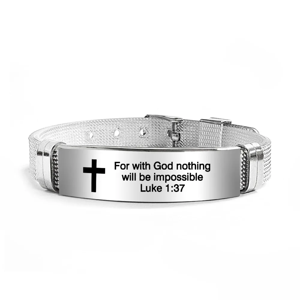 Stainless Steel/PVC Inspirational Quotes Braclets Silver Adjustable Family Friendship Bracelet Bible Verse Christian Bracelet