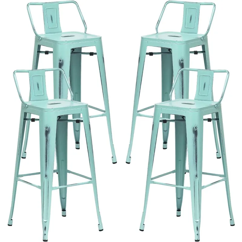 Metal Bar Stools Set of 4 Industrial Counter Height Stools Kitchen Bar Chairs Indoor Outdoor Counter Stool-Low Back Distressed