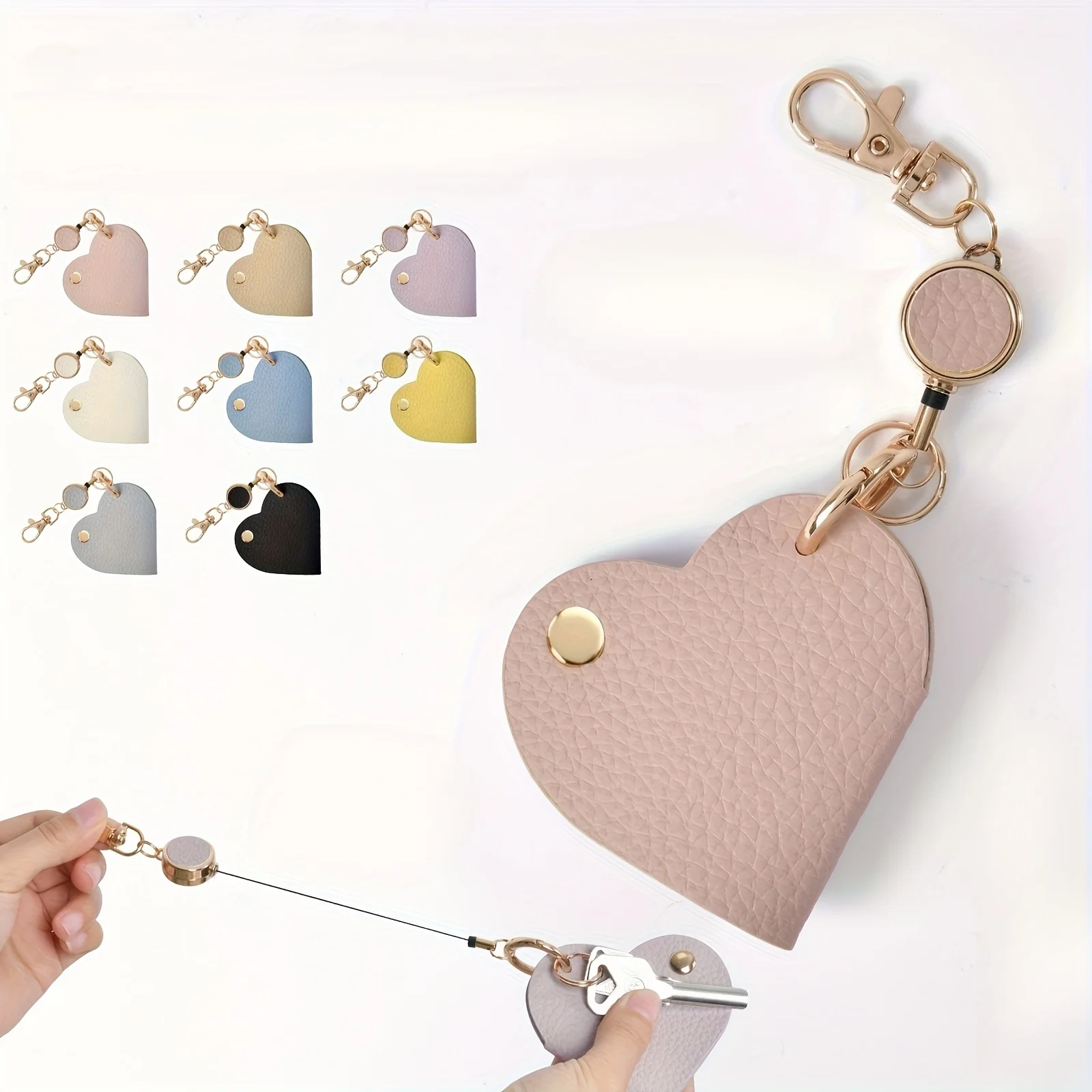 Lychee Patterned Leather Key Bag, Portable Snap Button Mini Car Key Storage Case, Key Protection Case, Can Be Hung on A Backpack