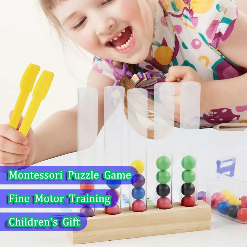 Children Fine Motor Training Montessori Toys Wooden Test Tube Clip Beads Color Matching Sensory Games Educational Toys For Kids