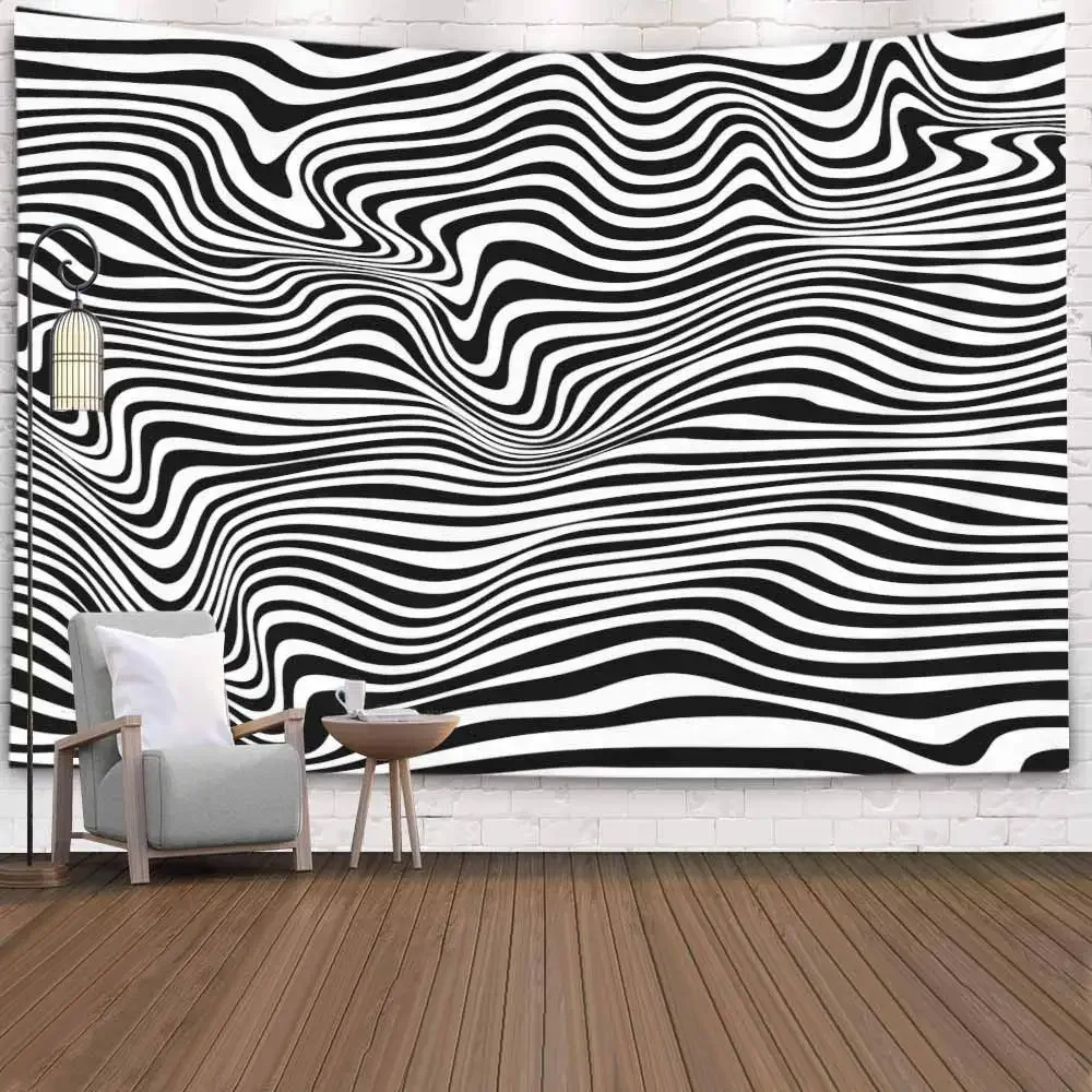 Black and White Spiral Tapestry Wall Hanging,Black White Relief Tunnel Optical Illusion Tapestry for Dorm Room Office Decorative