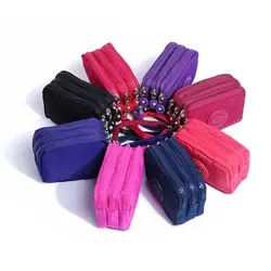 Coin Purse Solid Color Wrinkle Clutch Bags Three Zippers Fabric Phone Purse Portable Women Storage Pouch