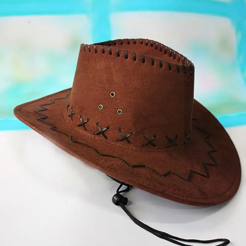 New Cowboy Hat Suede Look Wild West Fancy Dress Men Wholesale Brim Cap Cowgirl Ladies Wide Jazz Unisex Hat Cowgirl O4J7