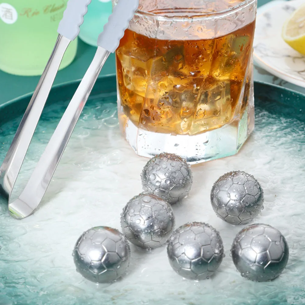 

1 set Football Ice Pellets Metal Reusable Stainless Steel for Whiskey Beverages with Clip Storage Box Whiskey