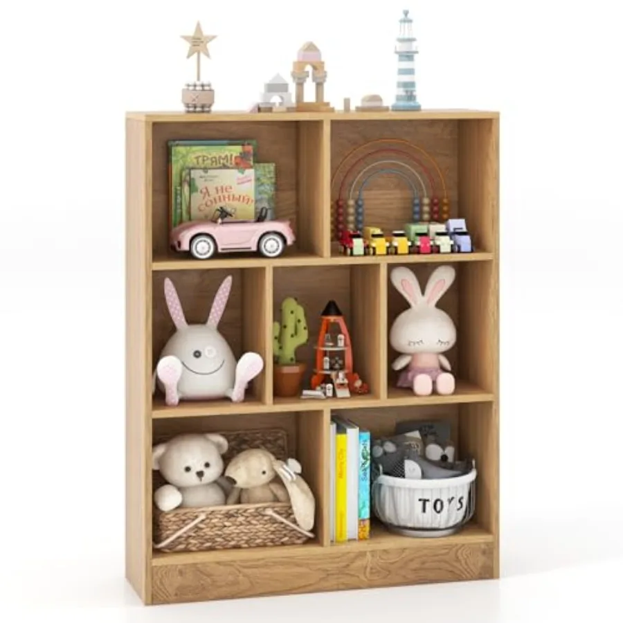 Bookshelf for Wooden Toy Storage Organizer w/ 2 Anti-Toppling Kits 3 Tier Open Shelves and Non-Slip Feet Pads Montessori Toy Sh