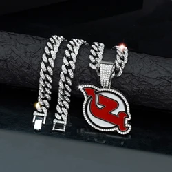 Cuban Chain Iced Out Hip Hop Pendant Necklace Designed for Fans of Hockey, Fashion Punk Jewelry Gift for Men and Women