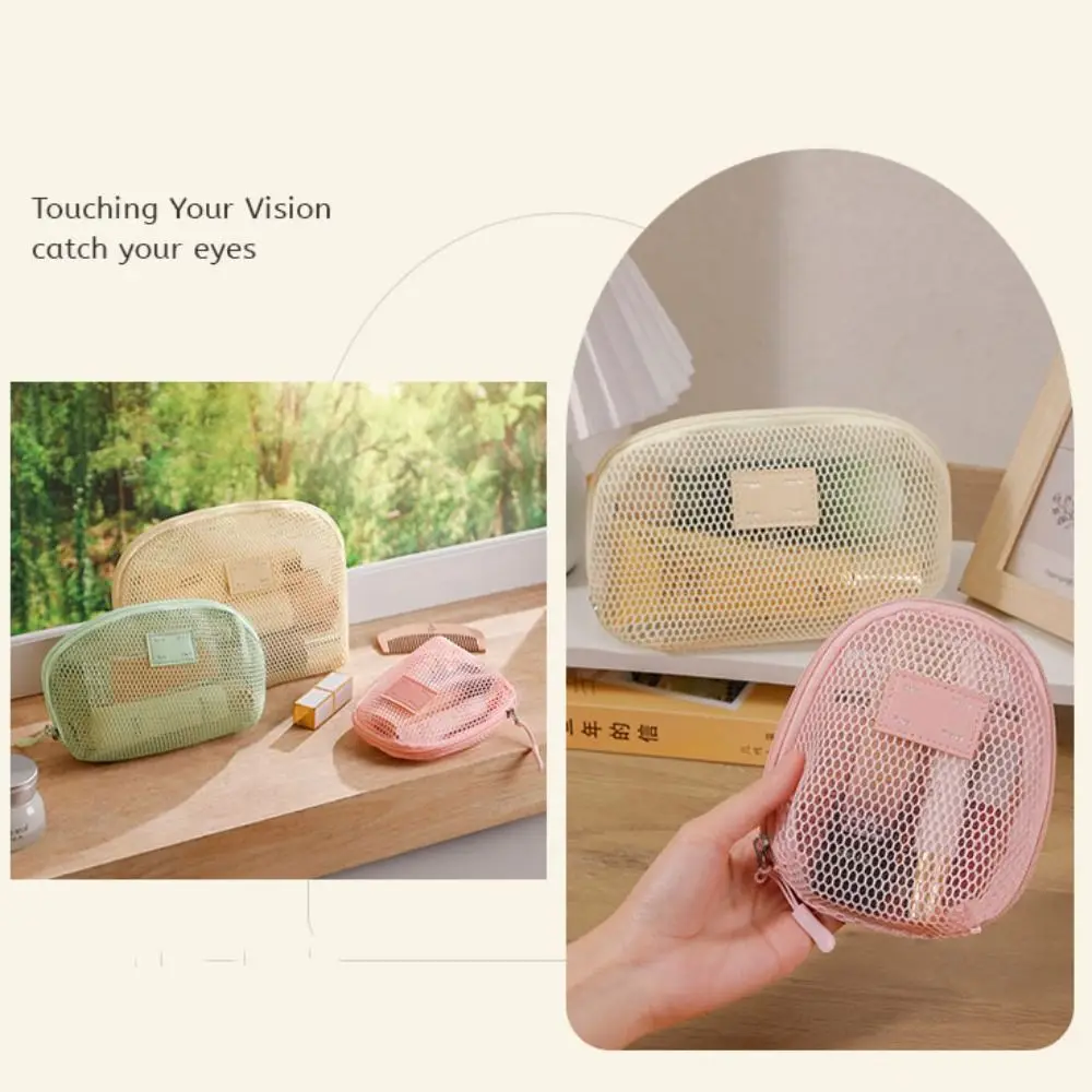 

Casual Nylon Cosmetic Bag With Zipper Mesh Mesh Makeup Bags Hand-held Multipurpose Storage Pouch Travel