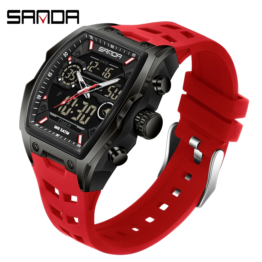 Men's Electronic Watch with Big Dial and Dual Display
