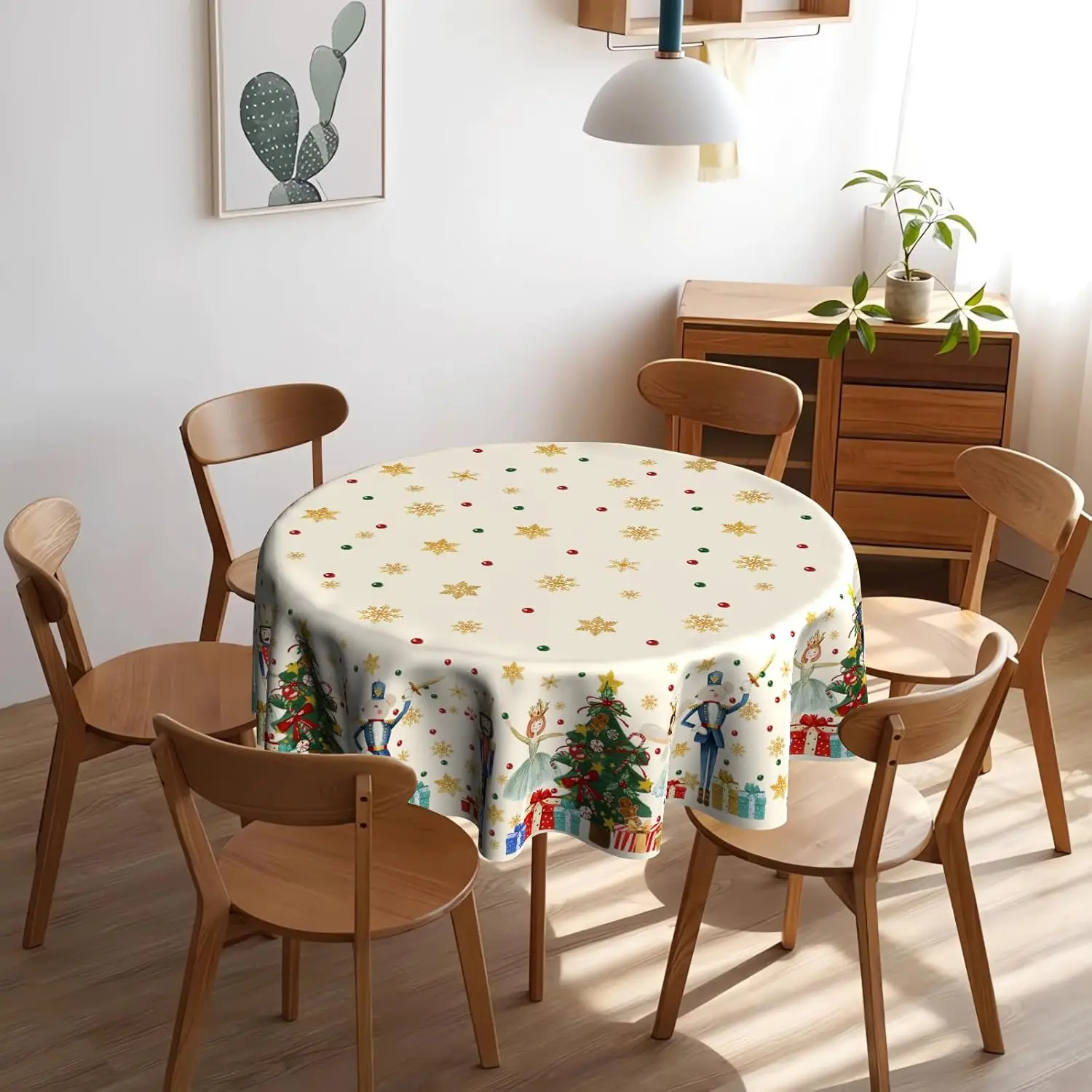 Christmas Dance Round Table Cloths 60 Inch Merry Christmas Table Cloth Tree Circular Circle Tablecloth For Holiday Dining
