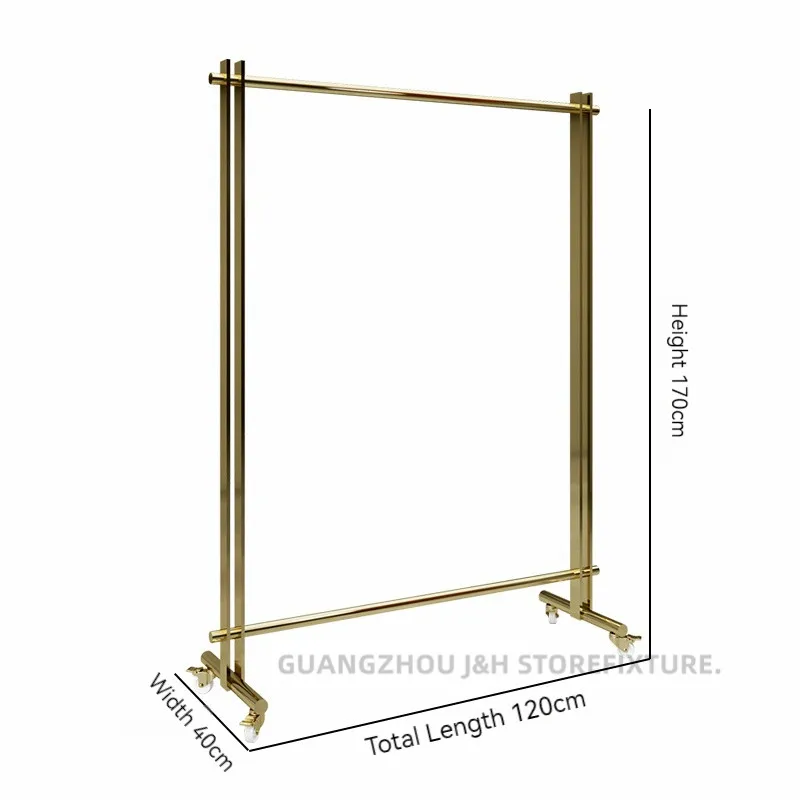 Rak Display Kain Landing dengan Roda, Rel Gantungan Tunggal, Rak Display Retail Bergerak